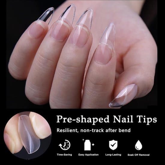 600 Mandelformede Negletips - Bløde Gel Tips til Negleforlængelser - 12 Størrelser Akryl Tips til Salon- og Hjemmebrug - DIY Manicure Sæt
