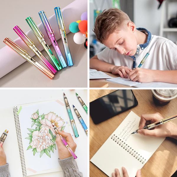 OFFCUP Everlasting Pencil, 6st Infinity Pencil med suddgummi och ersättningsspetsar, återanvändbar bläckfri penna och pennöglahållare för att skriva, rita,