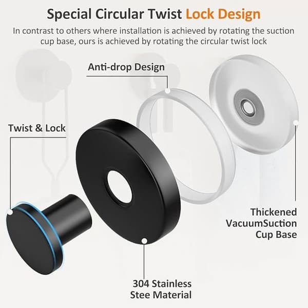 Extra Strong Black Suction Cup Hook for Wreaths on Glass - Bathroom, Towels (1 pc) SUCTION CUP