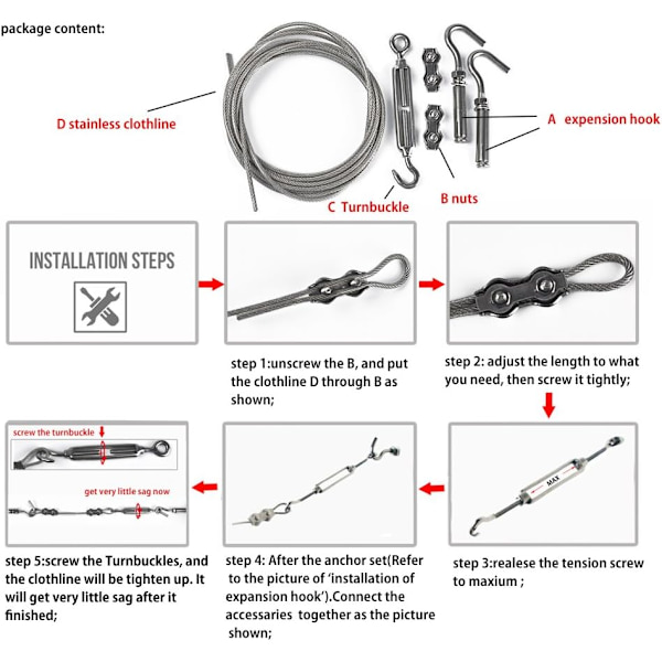 20ft/6m Tvättlinor Bärbar Vindtät Anti-sag Klädstreck med Rostfritt Stål Kabel Retraktions System Heavy Duty Tvättlina för