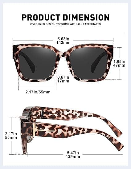 Passer over briller Solbriller til kvinder mænd Store trendy polariserede solbriller til kørsel UV-beskyttelse, grå leopard/grå