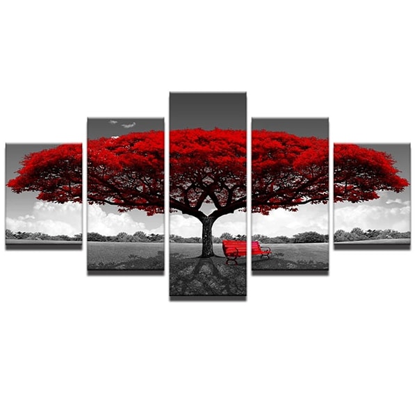 5 st / set Moderne Toile Peinture Décor Rouge Arbre Art Toile Peinture à L'huile Image Imprimer Sans Cadre Sasicare