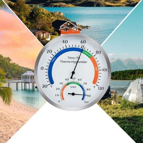 Stainless Steel Thermometer and Hygrometer with Two-Tone Dial, Temperature and Humidity Indicator