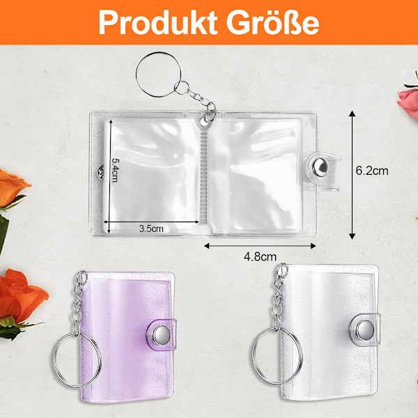 2-pack Mini Fotoalbum, Foto Nyckelring med 16 Fack, 2 Tum Mini Bärbar Fotoalbum, Personligt Fotoalbum Kortfodral för DIY Foto