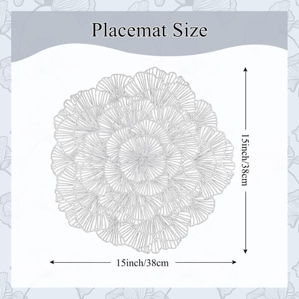 Round Silver Placemats, Set of 4, Floral Vinyl, Table Mats, Table Setting, Kitchen Placemats for Dining Table, Holiday, Wedding, Decorative