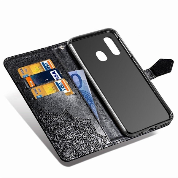 Mandala läder Samsung Galaxy A40 fodral - Svart Svart