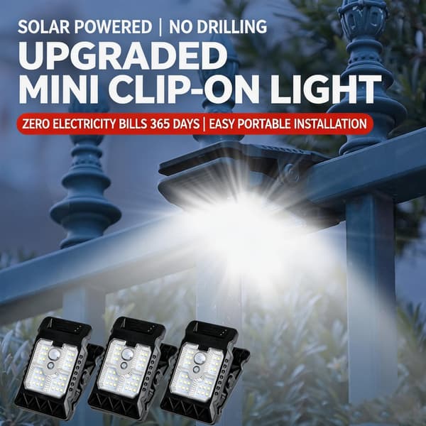 4-pack Solar Lights with Clamp and Motion Sensor, Waterproof Outdoor Light for Garden, 3 Adjustable Modes - for Garage, Fence, Patio