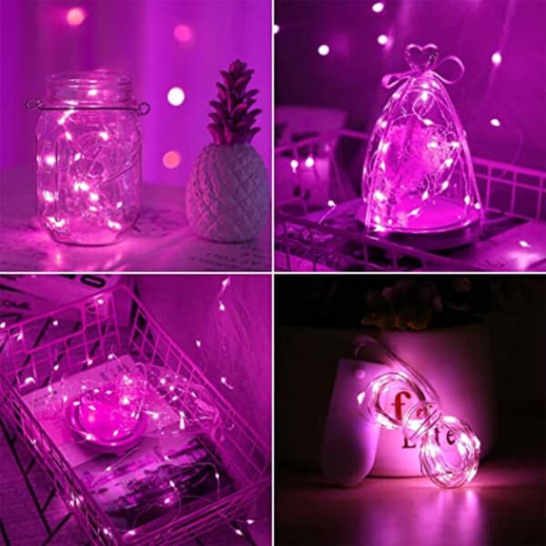 1m Mini LED Lyslenke Batteridrevet Rosa pink