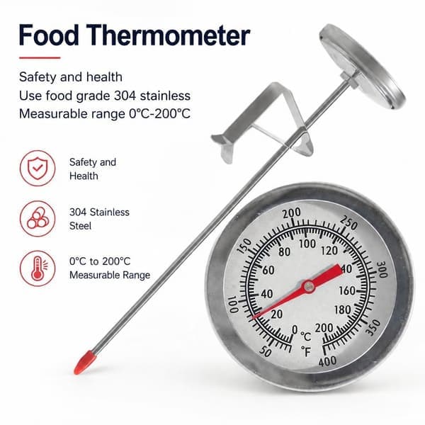Frituretermometer i rustfrit stål til frituregryder, grill, stegt kylling, pommes frites