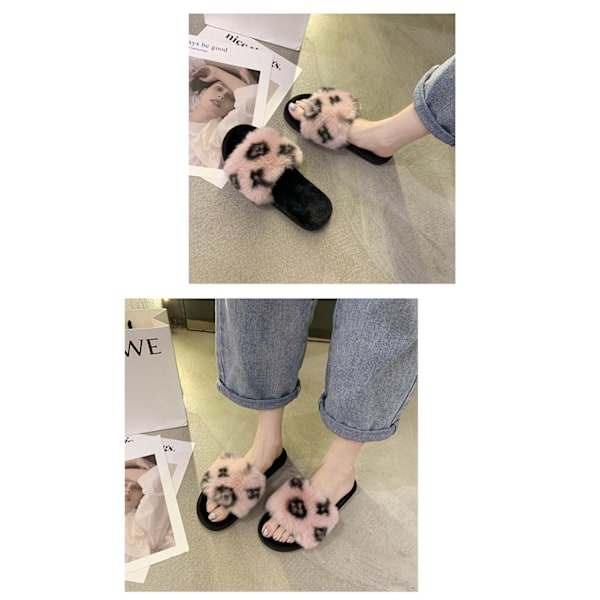 Blomformade tofflor, päls platta tofflor