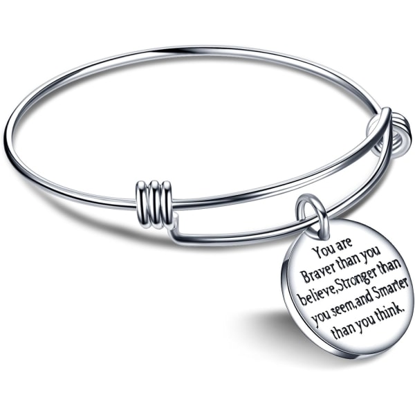 Lady Inspirational Armband Encouragement, "Du är modigare än du tror ..." Expanderbar graverad armband för kvinnor present