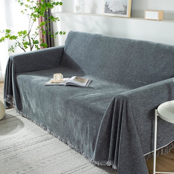Soffa filt, mjuk och varm filt för soffa, säng, fåtölj, dubbelsäng (180 x 300 cm, mörkgrå)
