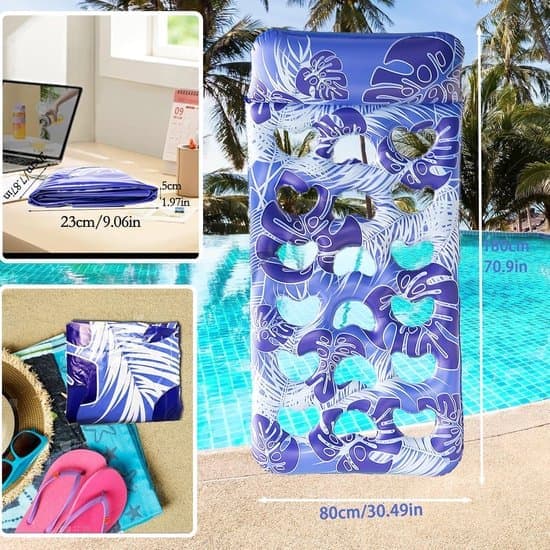 Water Hammock Pool Float Inflatable Floating Lounge Mattress for Adults 180x90cm Pool Float Water Toy & Summer Accessory (Blue)