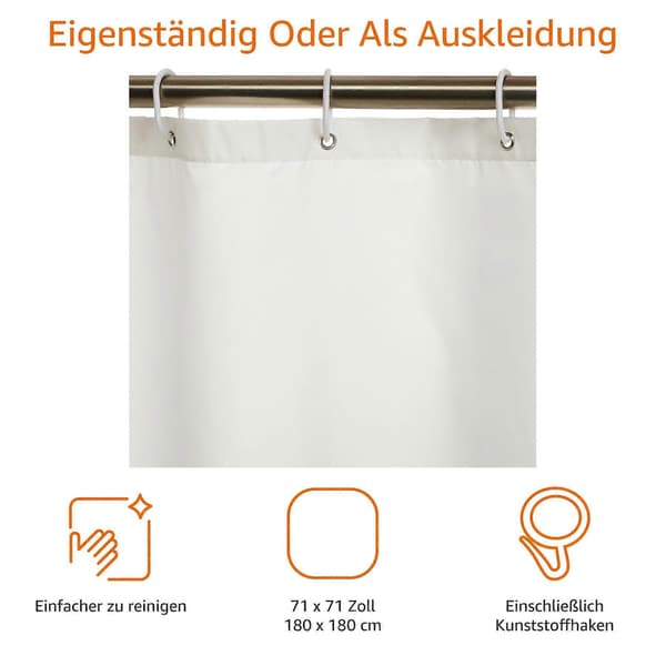 Duschdraperi 180 x 180 cm - vit, mögelresistent och vattenavvisande