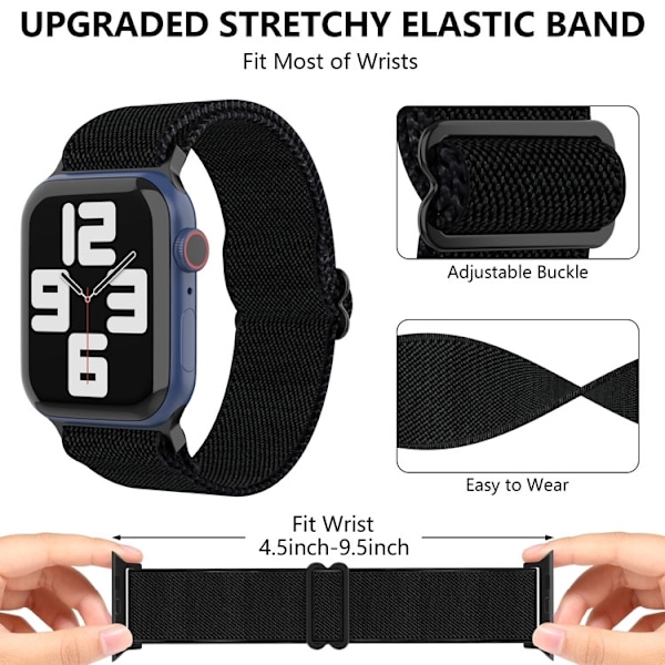 Apple Watch kompatibelt Nylon armband SVART m TASSAR 38/40/41 mm Svart one size