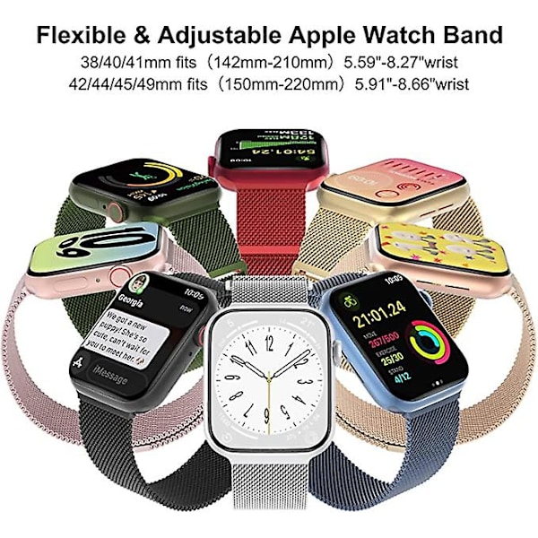 3-pack nätverksmetallband kompatibla med Apple Watch-band 38 mm 40 mm 41 mm 42 mm 44 mm 45 mm 49 mm, magnetisk ögla i rostfritt stål AA008 38mm AA008 38mm 40mm 41mm