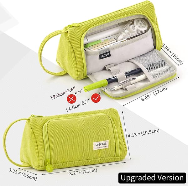 Canvas Pencil Case with Large Capacity, Large Storage Pouch, Marker Pen Case, Simple School and Office Organizer for Students - Green