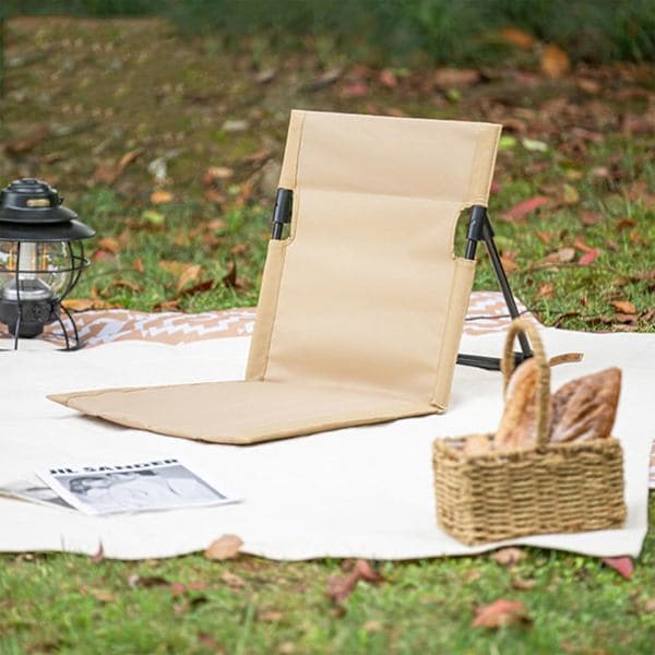 Strandstol med ryglæn, foldbar havestol, foldbar strandmåtte med nem montering (beige)