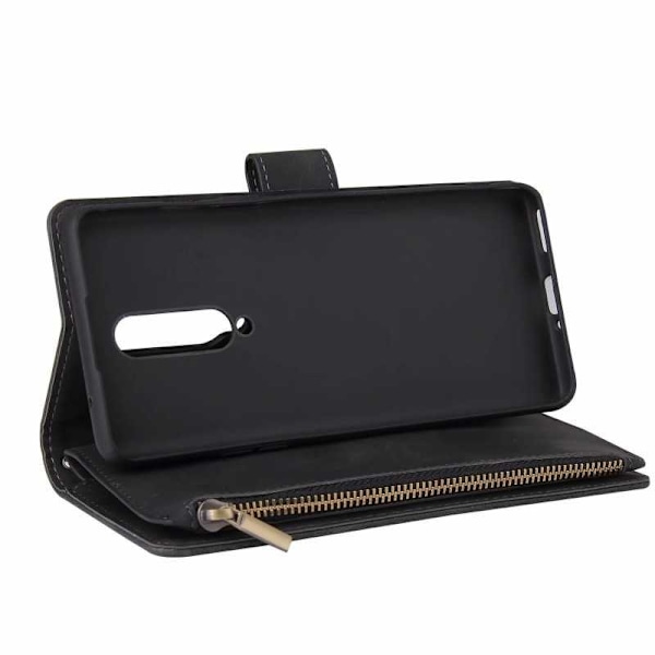 OnePlus 8 Multifunktionellt Plånboksfodral Zipper 8-Fack Svart
