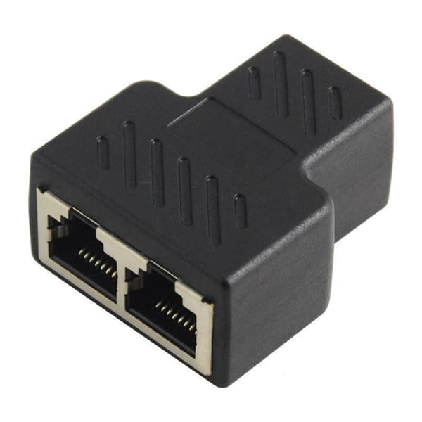 1 til 2 LAN Ethernet netværkskabel RJ45 splitter stikadapter sort 3.5x4.2cm