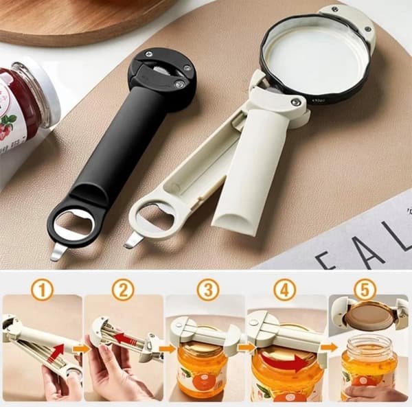 Multifunksjonell uttrekkbar magnetisk boksåpner, flaskeåpner og krukkelås (off-white)