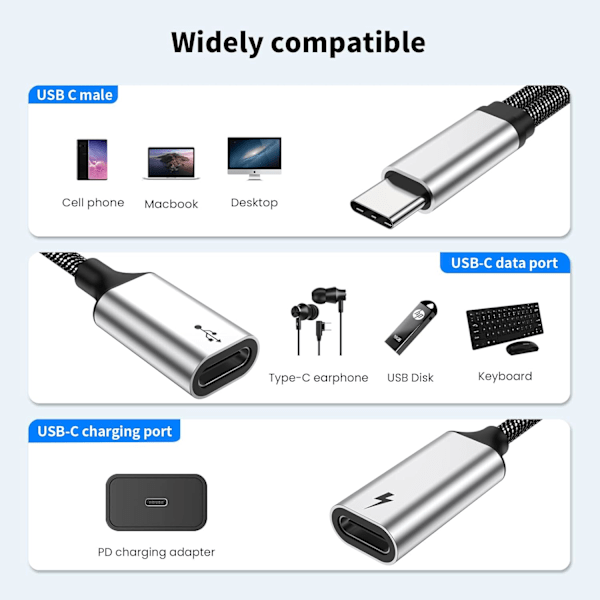 USB C-splitter med PD 60W och Dataöverföring - USB C till USB C Honadapter för Hörlurar