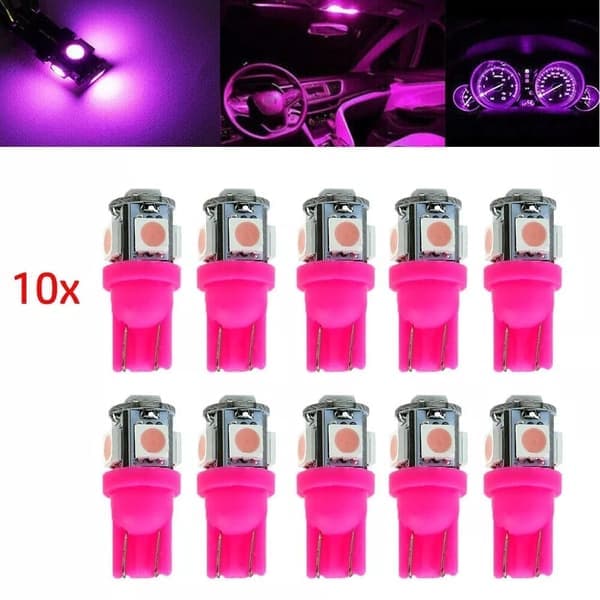 T10 w5w rosa LED-lampor med 5 st 5050SMD-chip, 12V DC, 10-pack.