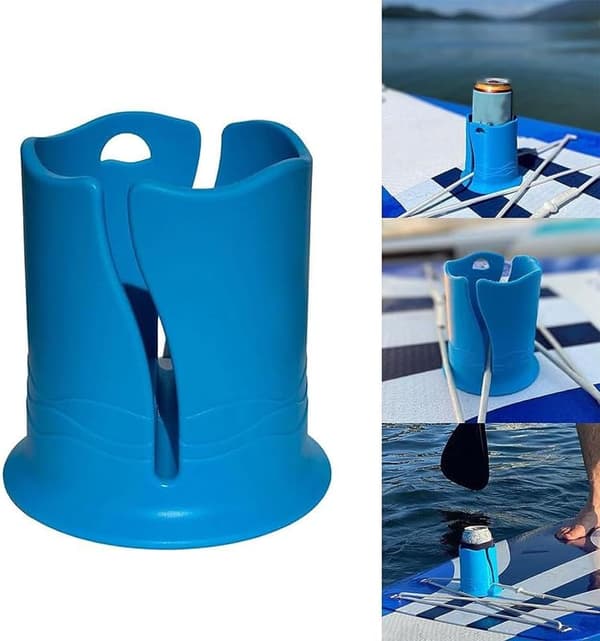 Blå vandflaskeholder til paddleboard - Universal udstyrsorganisator passer under elastiske stropper, til SUP, kajak, surfbræt og mere, holdbart PP-materiale