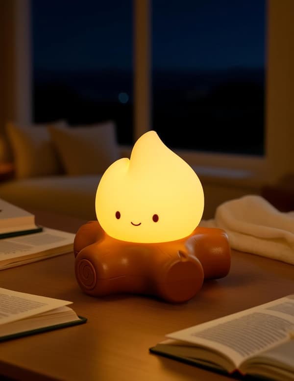 Chibi Campfire Night Light Silicone LED Flickering Flame Light Dimmable Rechargeable Bedside Lamp Anime Kawaii Lamp Decor