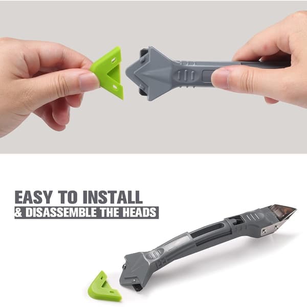 5-in-1 Silicone Caulking Tool (Stainless Steel Head), 5 Replaceable Silicone Pads, Caulk Remover and Silicone Sealant Corner Scraper.