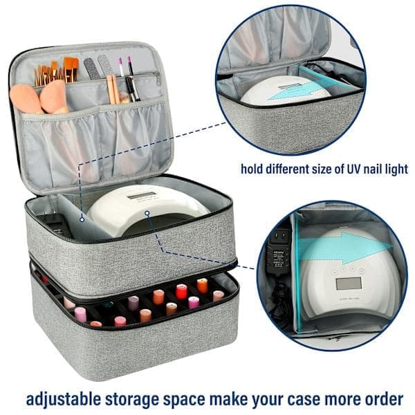 Neglelakorganizer med UV-lampe - professionel neglesætorganizer, grå