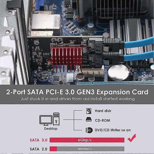 PCIe til 2-ports SATA 3 III 3.0 6 Gbps SSD-adapter PCI-E PCI Express X1 Controller Board Udvidelse BlackRed