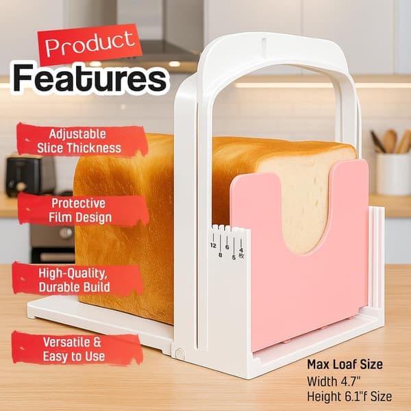 2026 Bread Slicing Guide - 5 Thickness Settings for Sourdough Bread, Baguettes, Bagels & Toast, Foldable & Adjustable, Space-Saving