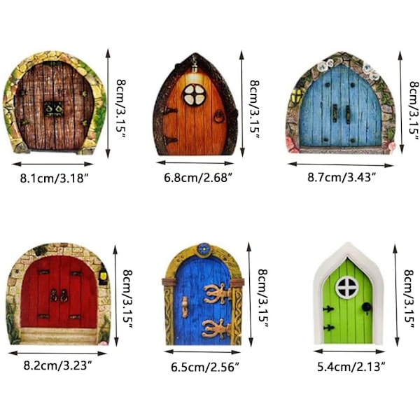 6 st Miniatyr Dörrar i Trä, Fe Dörrar, Mini Dörr Form Träbitar Fe Dörrar