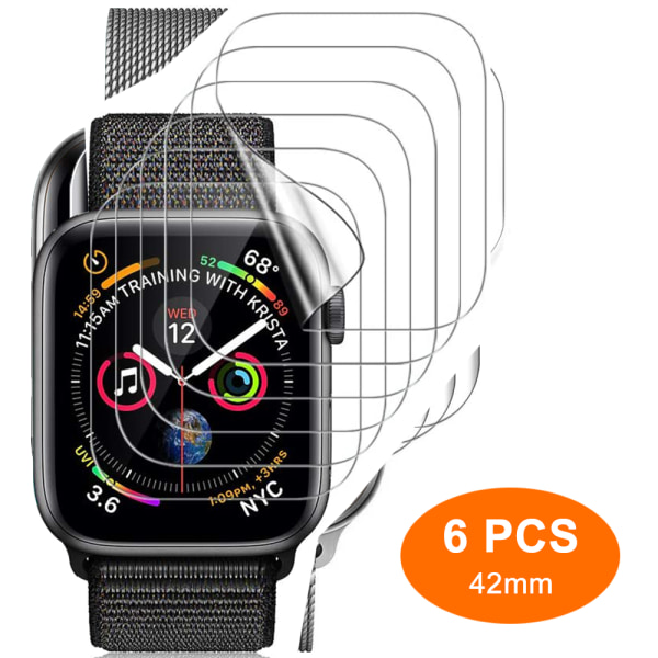 6-pack skärmskydd kompatibel med Apple Watch - Anti-Scratch Soft HD Clear Film för iWatch Series3 42mm