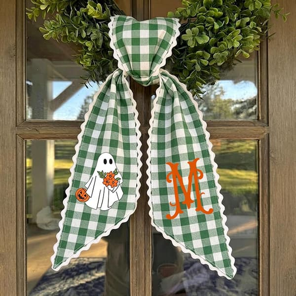 Halloween flosset sløjfe – lang hale, bindebånd, genanvendelig veranda krans & dørpynt