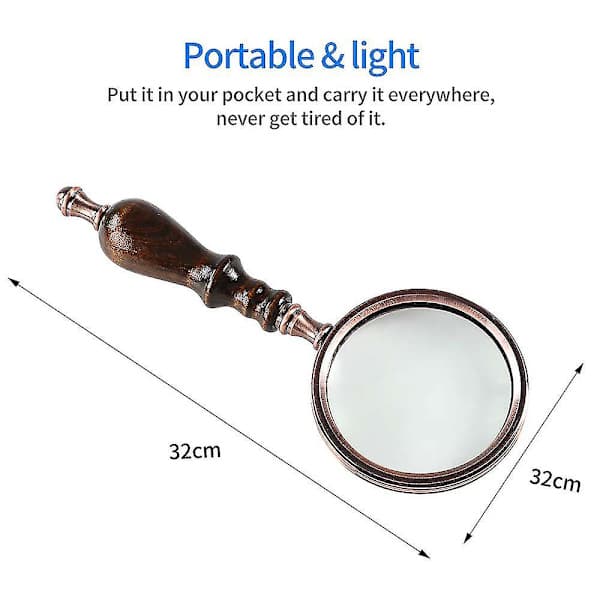 Handheld Magnifying Glass with Wooden Handle, Antique Copper - 10x