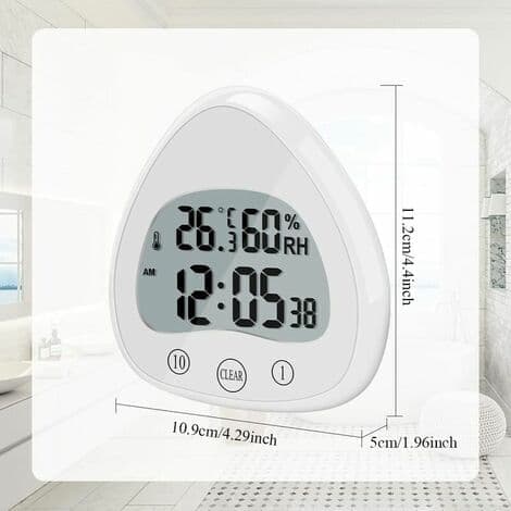 Badrumsklocka, LCD digital väckarklocka med vattentät touch duschklocka, timertermometer bärbar med sugkopp för matlagning, inlärning