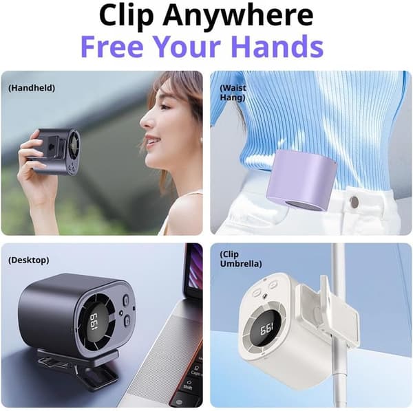Bil Clip Ventilator 1500mAh LED Display 199 Hastigheder 360° Justerbar USB Genopladelig Mini Køleventilator til Rejser og Køretøjsbrug Grå Grey