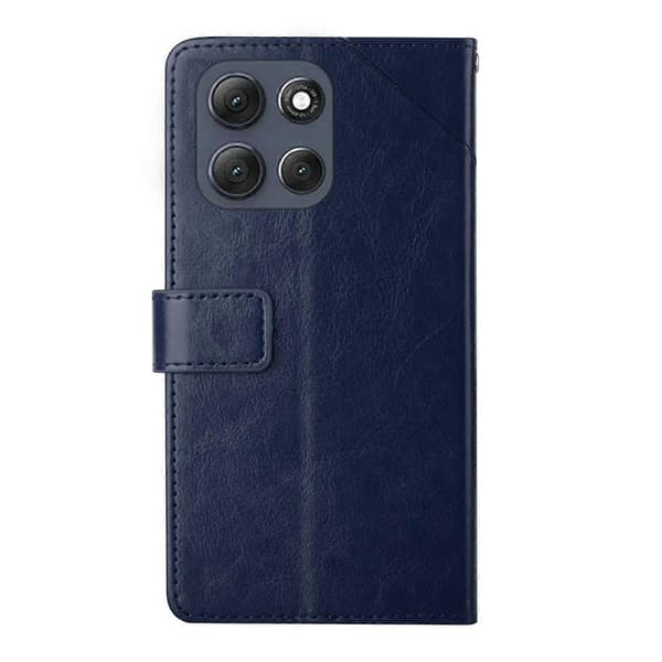 For Motorola Moto G56 5G HT01 Y-shaped Patterned Flip Leather Case Blue