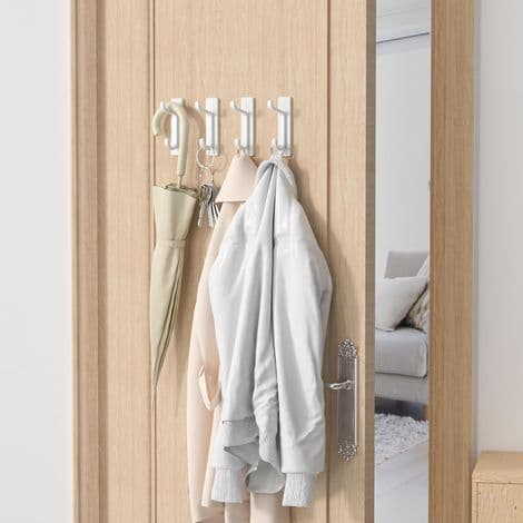 Self-adhesive wall hook, towel hanger for bathroom, dishcloth holder for kitchen, self-adhesive coat hanger, white, 4 pieces