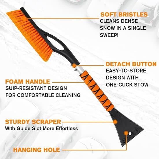 2-in-1 Ice Scraper with Brush for Car - 27-inch Window Scraper - Snow Brush with Window Scraper and De-icer - Winter Window De-icing Tool