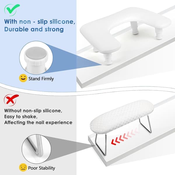 Nail Tech Armrest Nail Art Technician U-Shaped Adjustable Nail Art Armrest - White PU Leather Hand Rest Adjustable Tilt.