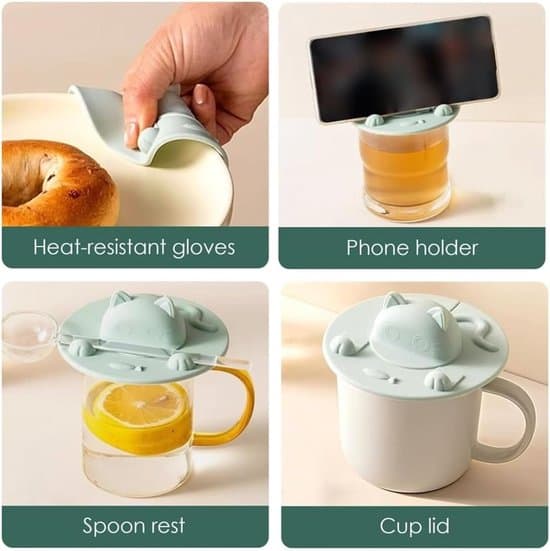 Teinfuserholder for kopper – Silikon teinfuserholder – Silikonkopplokk – Teinfusertilbehør – Universelt lett gjenbrukbart katteformet kopplokk