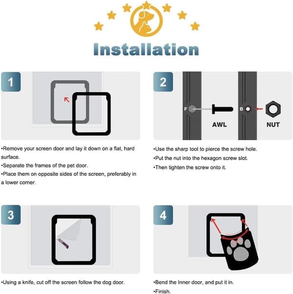 Pet Dog Cat Screen Door with Magnetic Flap for Sliding Doors (Small) - Automatic Locking/Lockable