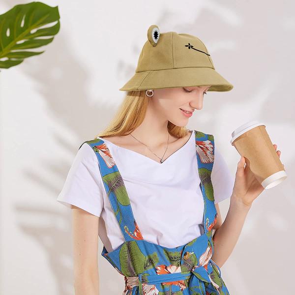 Groda hatt hink solhatt för kvinnor groda hink hatt sommar utomhus hopfällbar andningsbar hink hatt för kvinnor