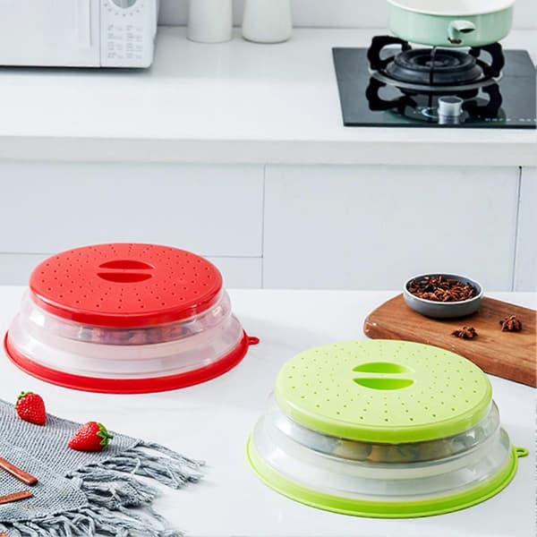 Microwave Oven Cover Transparent Foldable TPR Universal Large Size Microwave Plate Cover for Dorm Grey