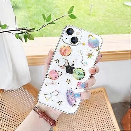 iPhone 13 Star Case, Transparent Soft Silicone Case with Design Bling Stars Moon Space Shiny Ultra-thin Glitter Protective Case Cover