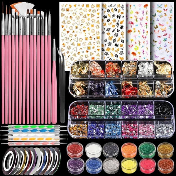 Nagelkonstkit med Nagelglitter, Nagelkonstpenslar