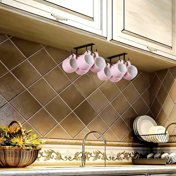 2-piece Coffee Cup Rack, Under Cabinet Cup Hook, Space Saving Coffee Cup Organizer for Cabinet, Cup Display Hanger